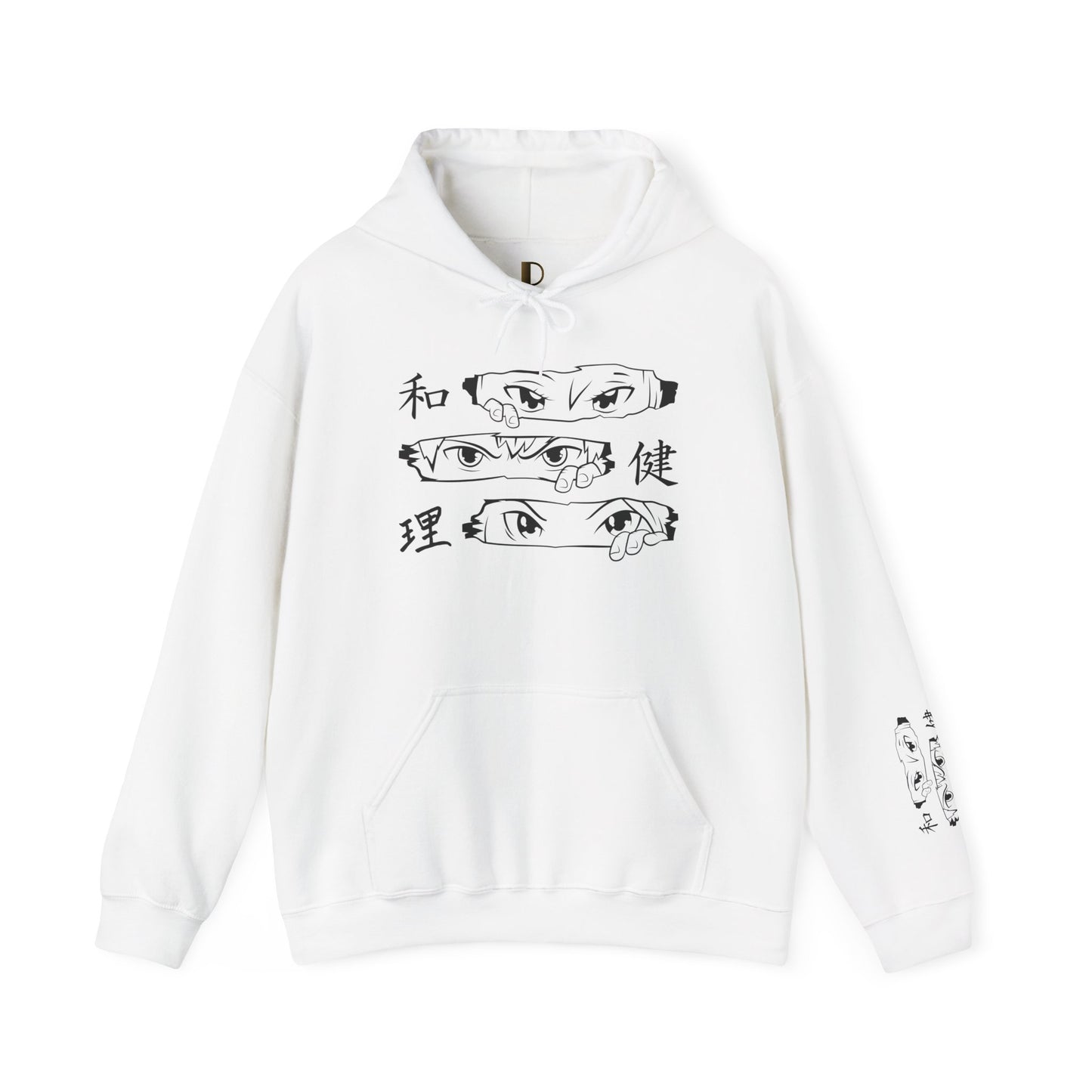 DORS —Unisex Anime Eyes Hoodie  —Minimal Monochrome Japanese Kanji Streetwear